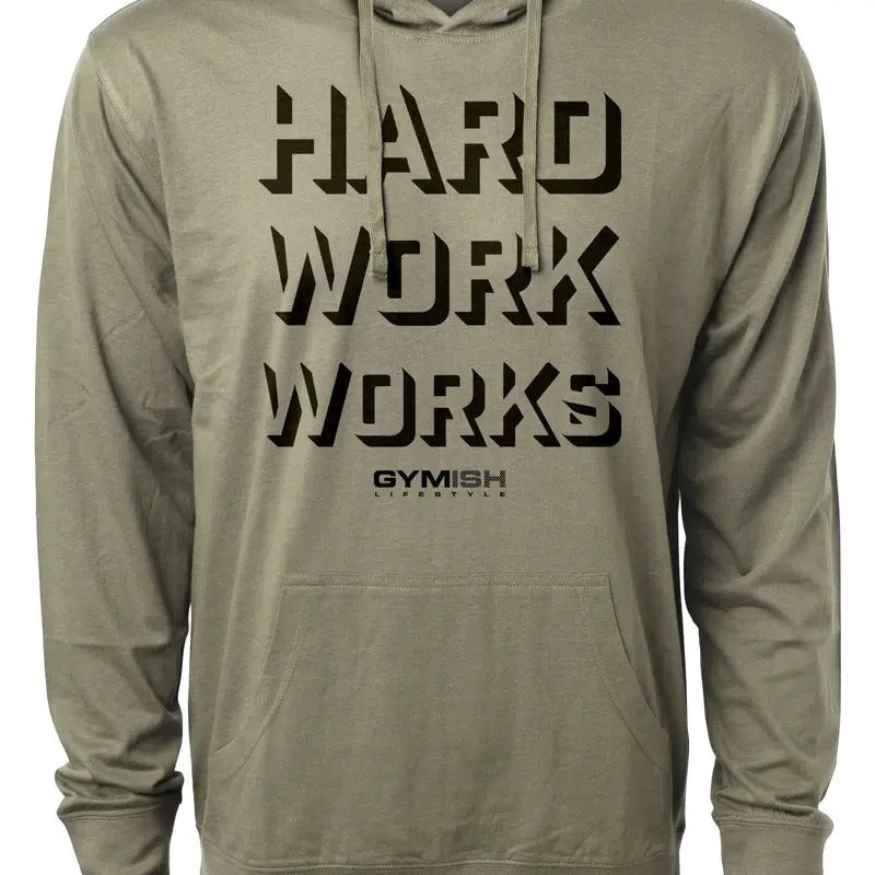 049. Hard Work Works Lightweight Workout Long Sleeve Hooded Gym Cotton Menswear T-Shirts