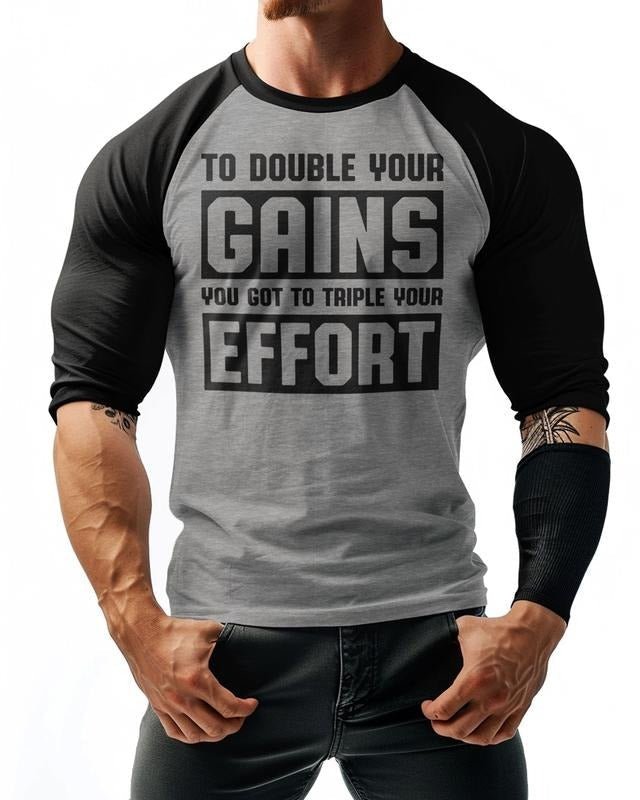 053. Double Your Gains Funny Workout Gym Cotton Menswear T-Shirts
