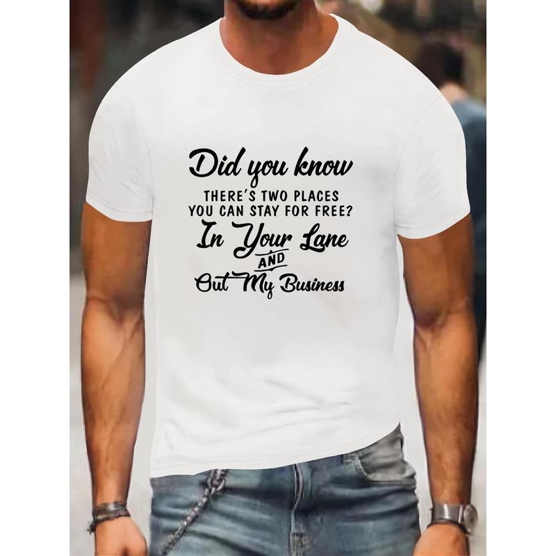 1 Pc 100% Cotton Black Humorous "Stay Your Lane" Print Casual Short Sleeve Streetwear Top Versatile All Match Made USA T-Shirts