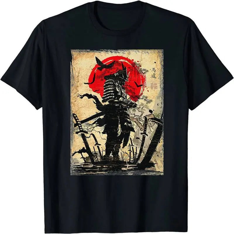 [100% Cotton] Cartoon Warrior Pattern Casual Stretch Round Neck Spring Summer T-Shirts