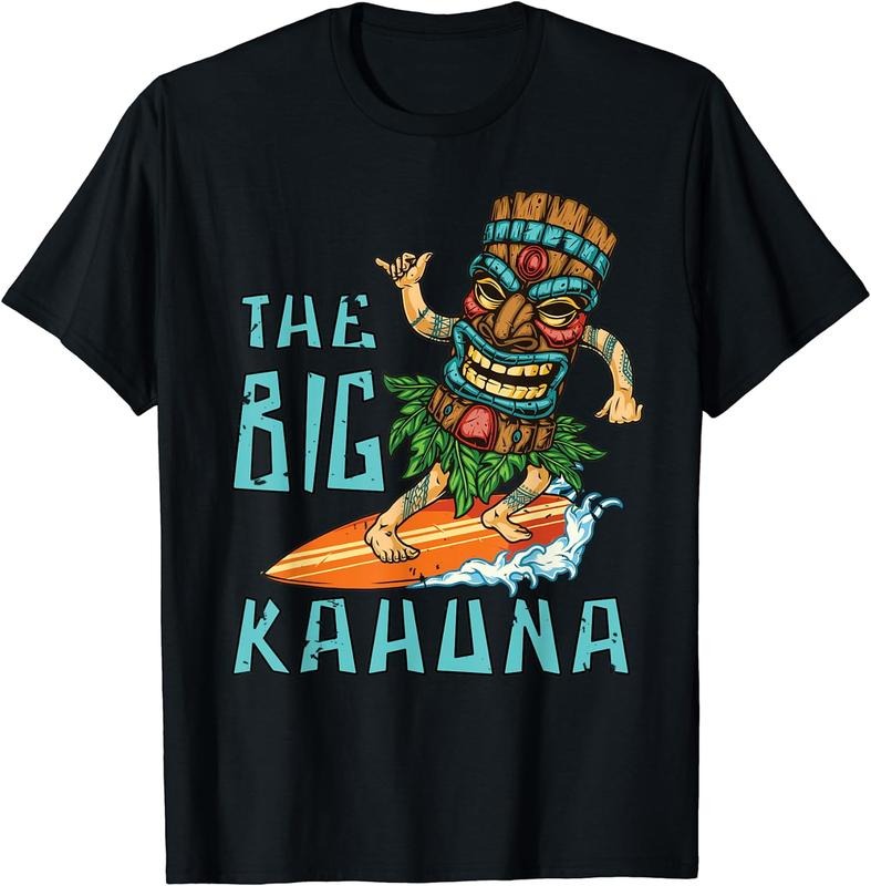 [100% Cotton] Tiki Big Kahuna Surfer Funny Tropical Hawaiian T-Shirts