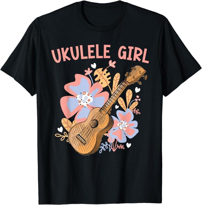 [100% Cotton] Ukulele Girl Flowers T-Shirts