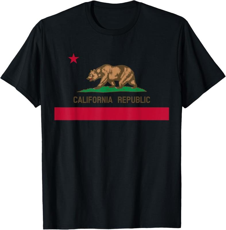 100% Cotton California Republic Flag Patriotic State Travel USA T-Shirts