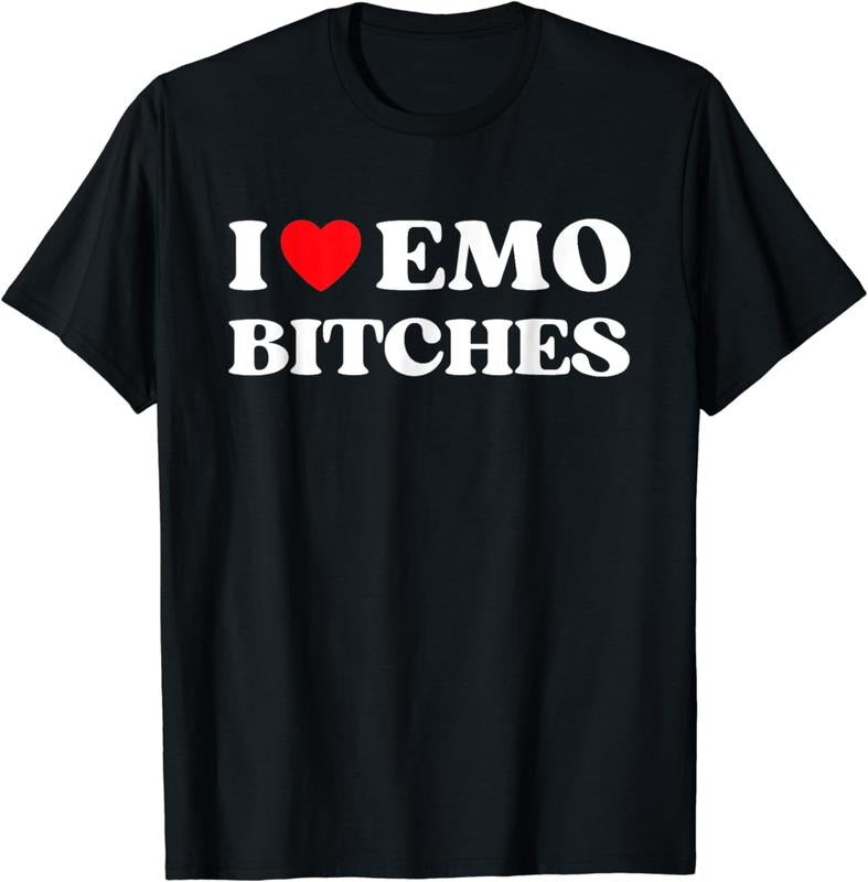 [100% Cotton]I Heart Emo Bitches Funny Quote Red Heart Emo Girl T-Shirts