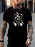 [100% Cotton] Regular Fit Cartoon Bear Print Round Neck Casual Streetwear Short Sleeve Daily Outdoor Clothes Summer T-Shirts
