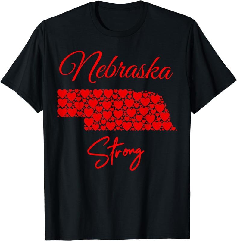 [100% Cotton] Nebraska Strong Red Hearts Map Shirt T-Shirts