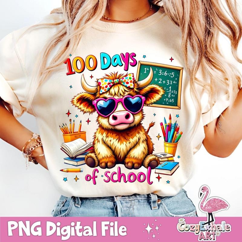 100 Days School Highland Cow Shirt Mowdy 100 Days School Cowgirl 100 Days School Teacher 100 Day T-Shirts