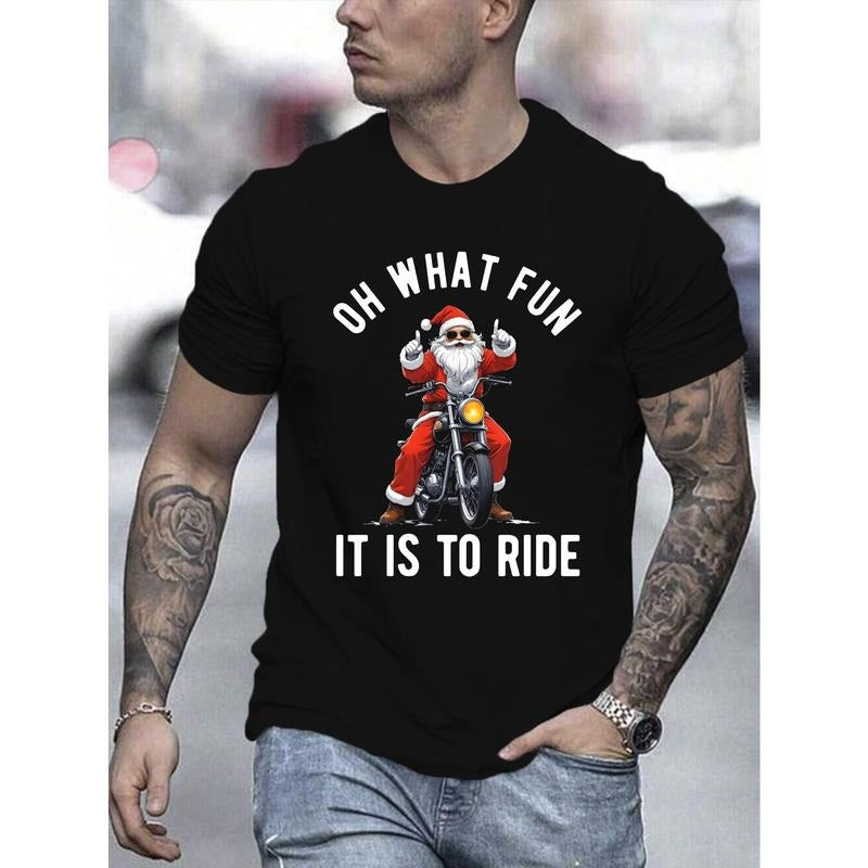 1pc Motorcycle Santa 3D Print Casual Cotton Round Neck Short Sleeve Summer Outdoor Made USA T-Shirts