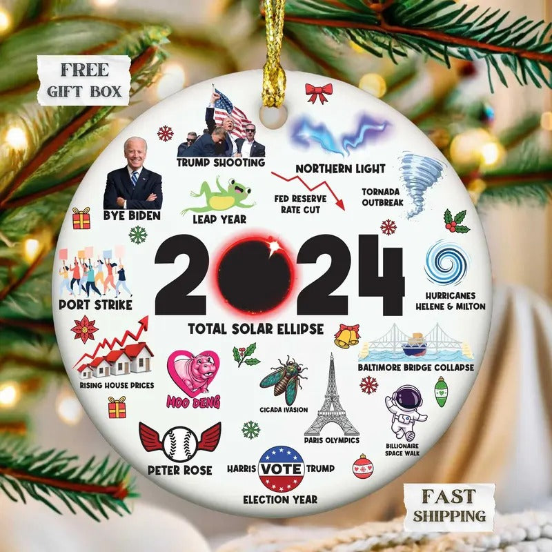 2024 Ornament Year Review Major Events Commemorative Funny & Cute Year Remember Ornament Funny 2024 Major Events T-Shirts