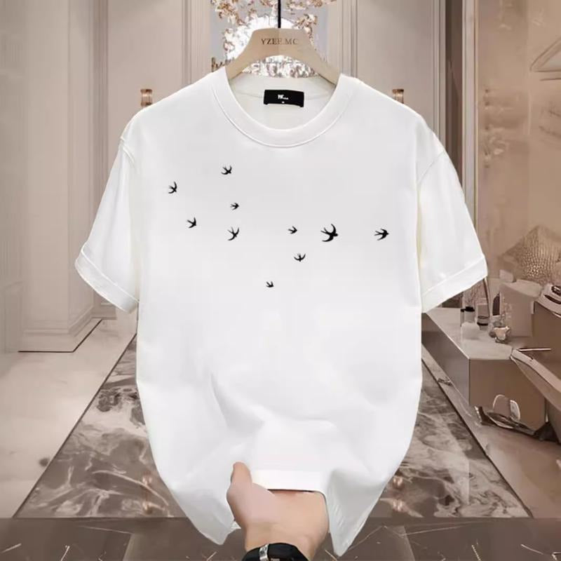 2025 Short Sleeve Pure Cotton Versatile Casual Loose Fit Printed Round Neck Top Short Sleeve Base Shirtstyle{N002}2 T-Shirts