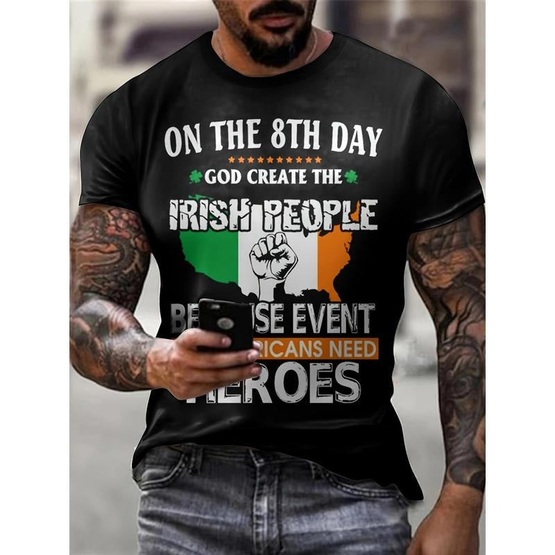 3D IRISH PEOPLE Print Short Sleeve Crew Neck Summer Outdoor Made USA T-Shirts