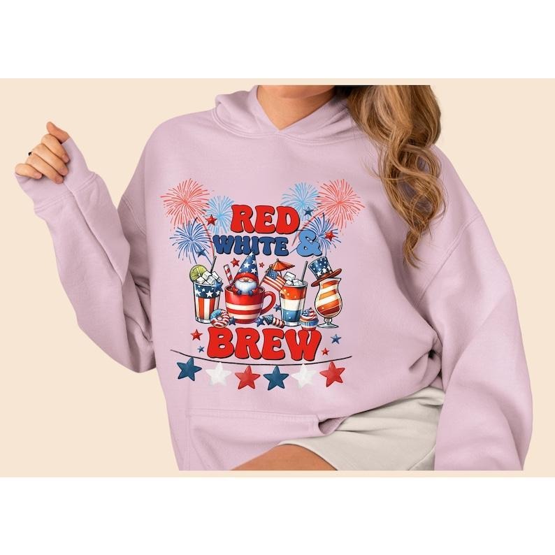 4th July Gnome Red White Brew Your Independence Day Celebrations Latte Stars Fireworks USA Shirt T-Shirts