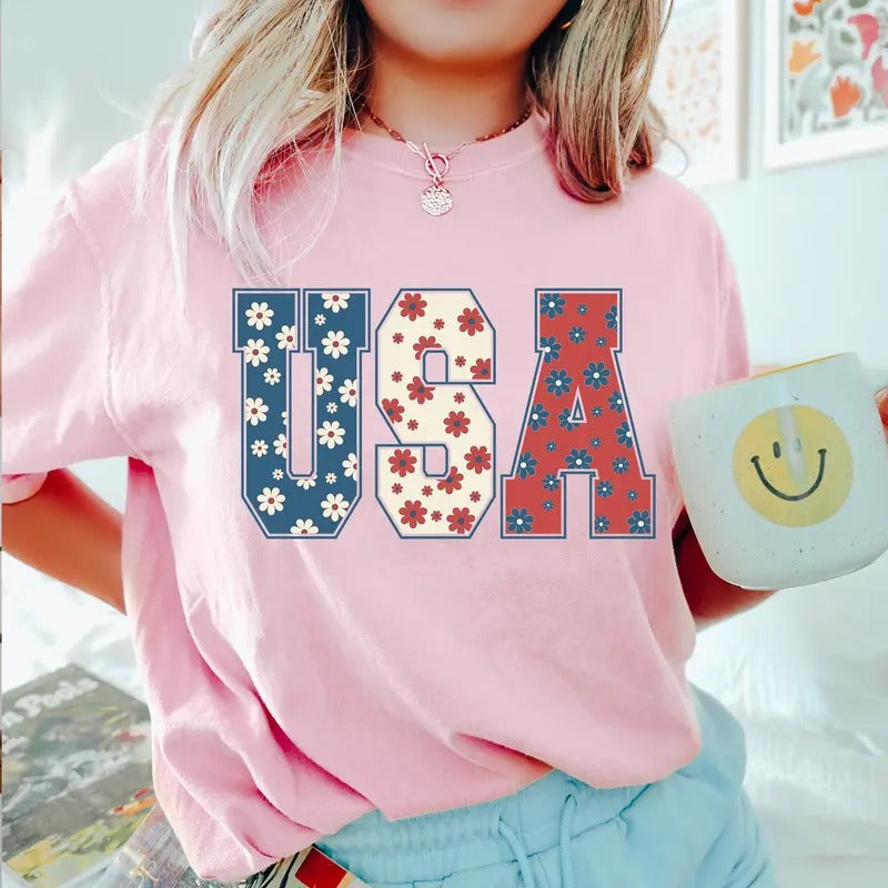 4th July DRG USA Floral Flowers DRG Independence Day & #310 WID T-Shirts