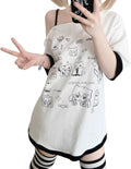 Y2k Harajuku Cartoon Print T Shirts Women Kawaii Off Shoulder T Shirt Aesthetic Cute Graphic Tees Tops