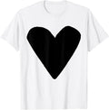 Unisex Adults Kids Black Heart White T-Shirt Small Classic Fit Modern U-Neck Short Sleeve T-Shirt