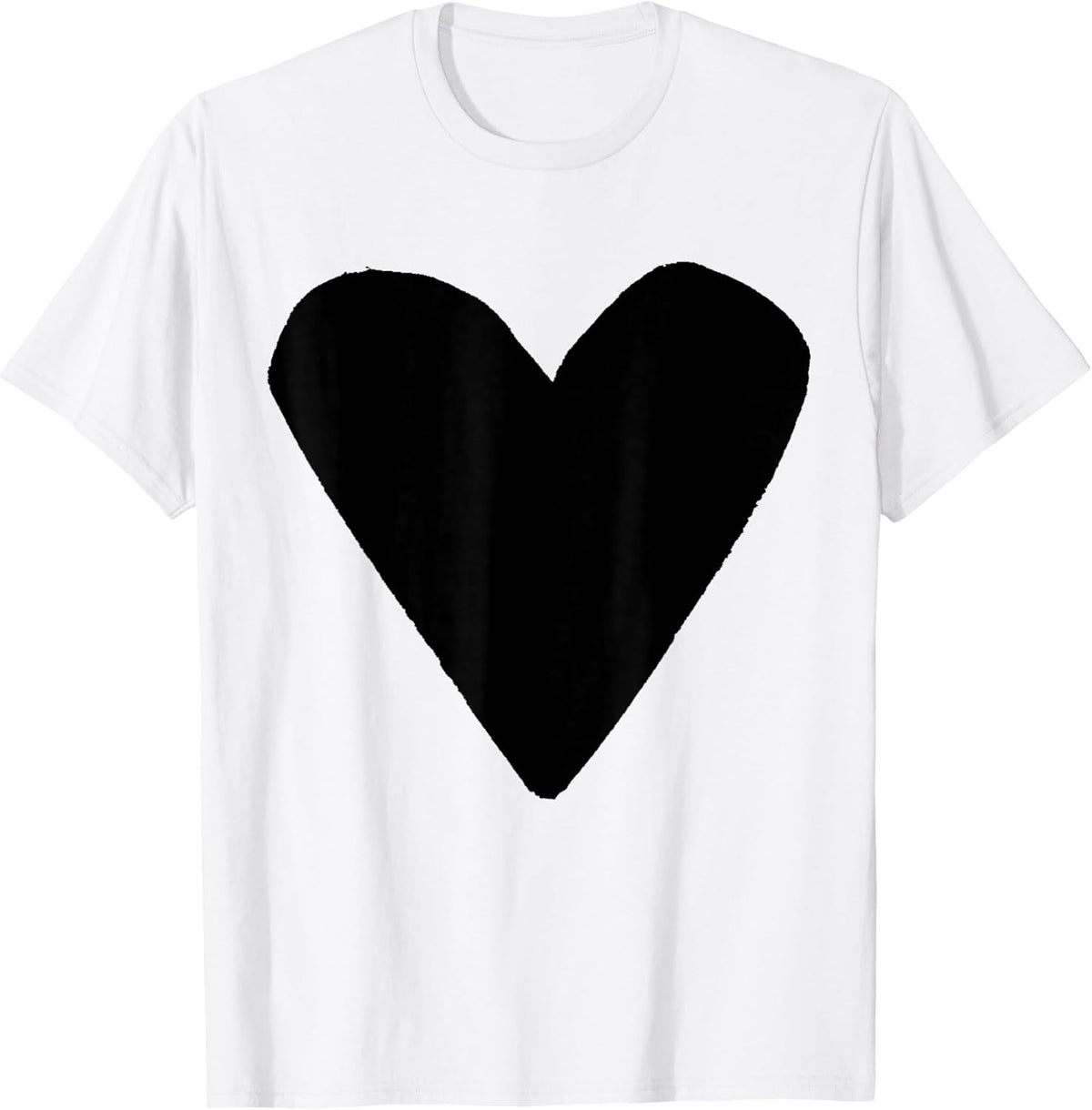 Unisex Adults Kids Black Heart White T-Shirt Small Classic Fit Modern U-Neck Short Sleeve T-Shirt