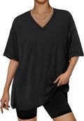 Plus Size Oversized V-Neck Tshirt Breathable Elastic Fabric Tunic for Workout Gym Casual Homing Wear