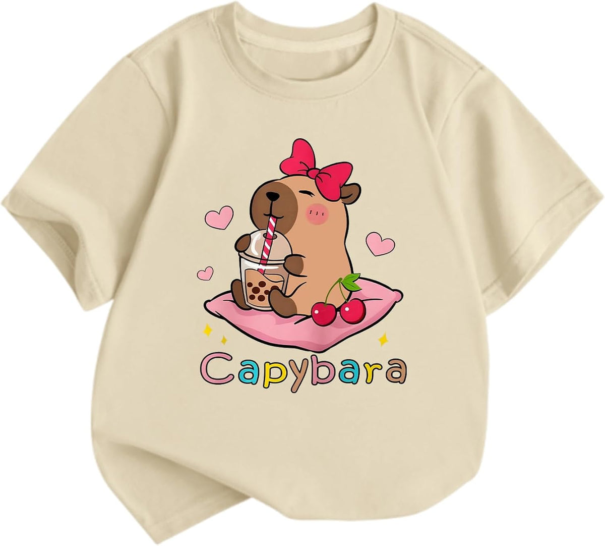 Girls Capybara Shirt Kids Cute Graphic Tees Kawaii Animal Print Shirts Funny Capybaras Cartoon Theme Summer Outfits
