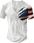 American Flag Shirts for Men Retro Patriotic Graphic Short Sleeve Button-Down Henley Shirt Funny 4th of July T-Shirt