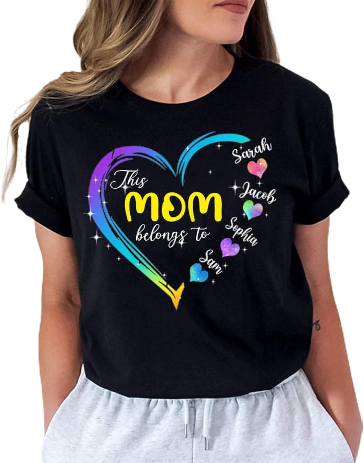 Personalized Mother's Day Shirts - Grandma Heart T-Shirt, Mom, Casual Graphic Tee S-4XL