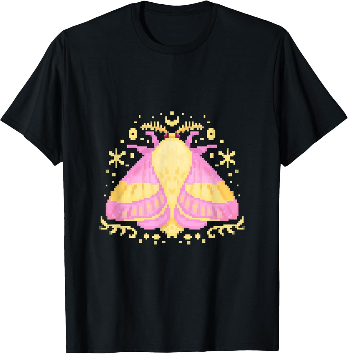Rosy Pink Yellow Maple Moth Bug Butterfly PixelArt for Women T-Shirt