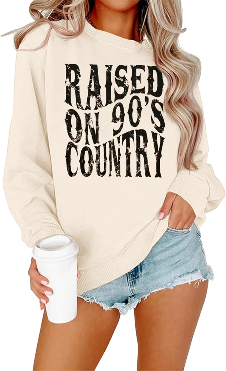 Raised on 90s Country : Women Country Concert Tops 90s Music Shirt Vintage Graphic Long Sleeve Pullover