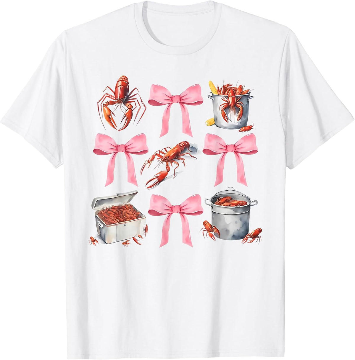 Pink Bow Cute Coquette Crawfish Boil Y2K Girl Aesthetic T-Shirt