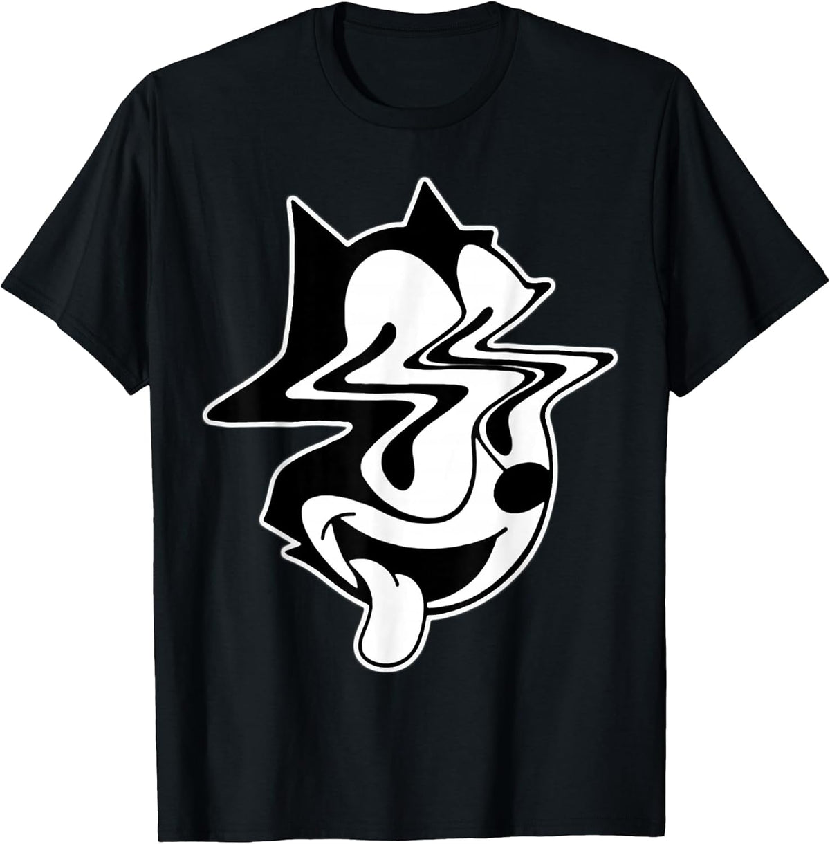 Trippy Felix Cat Blackwork T-Shirt