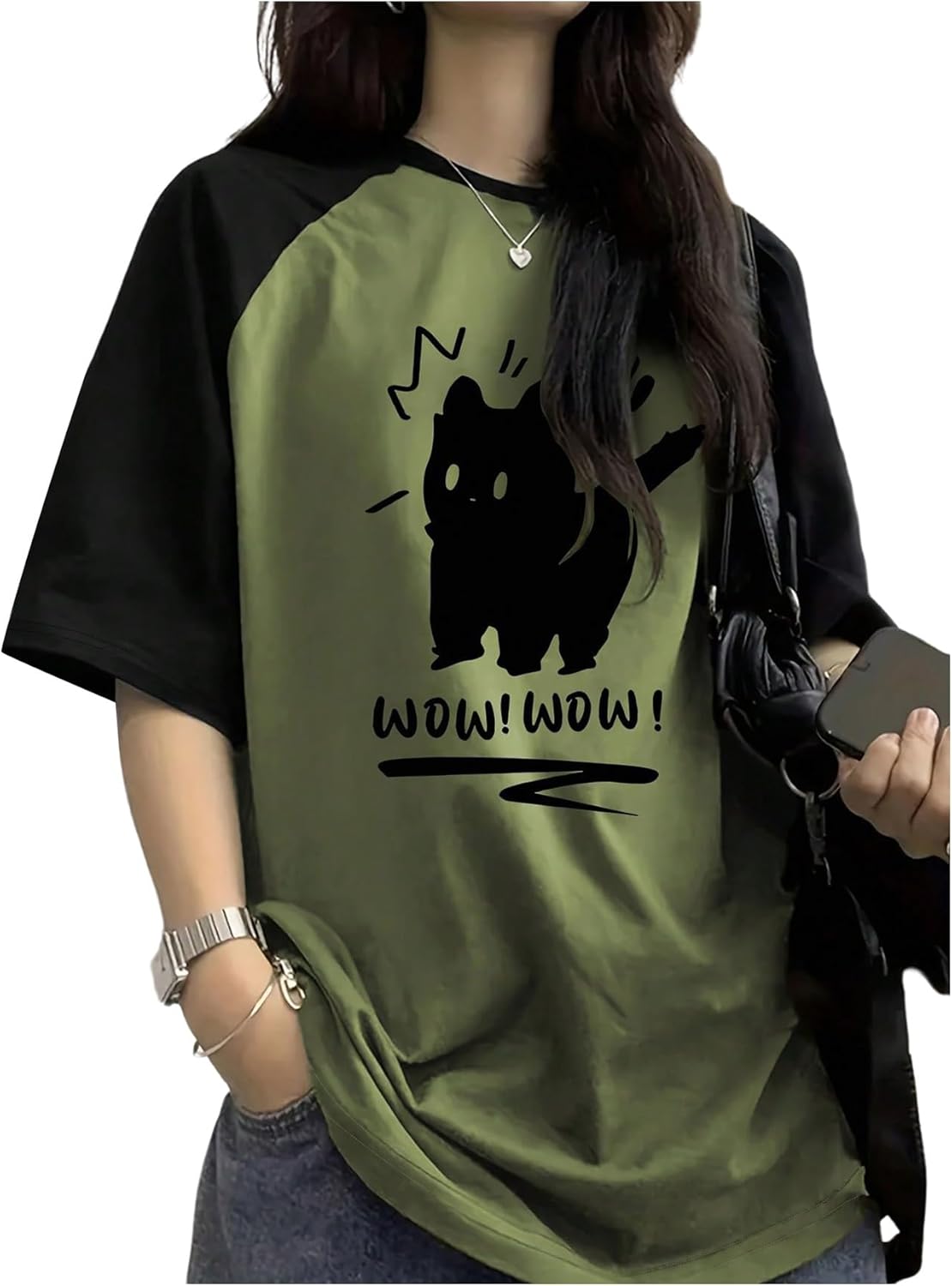Women's Cute Graphic T Shirts Preppy Baggy Tees Raglan Sleeve Aesthetic Oversized Tops Streetwear