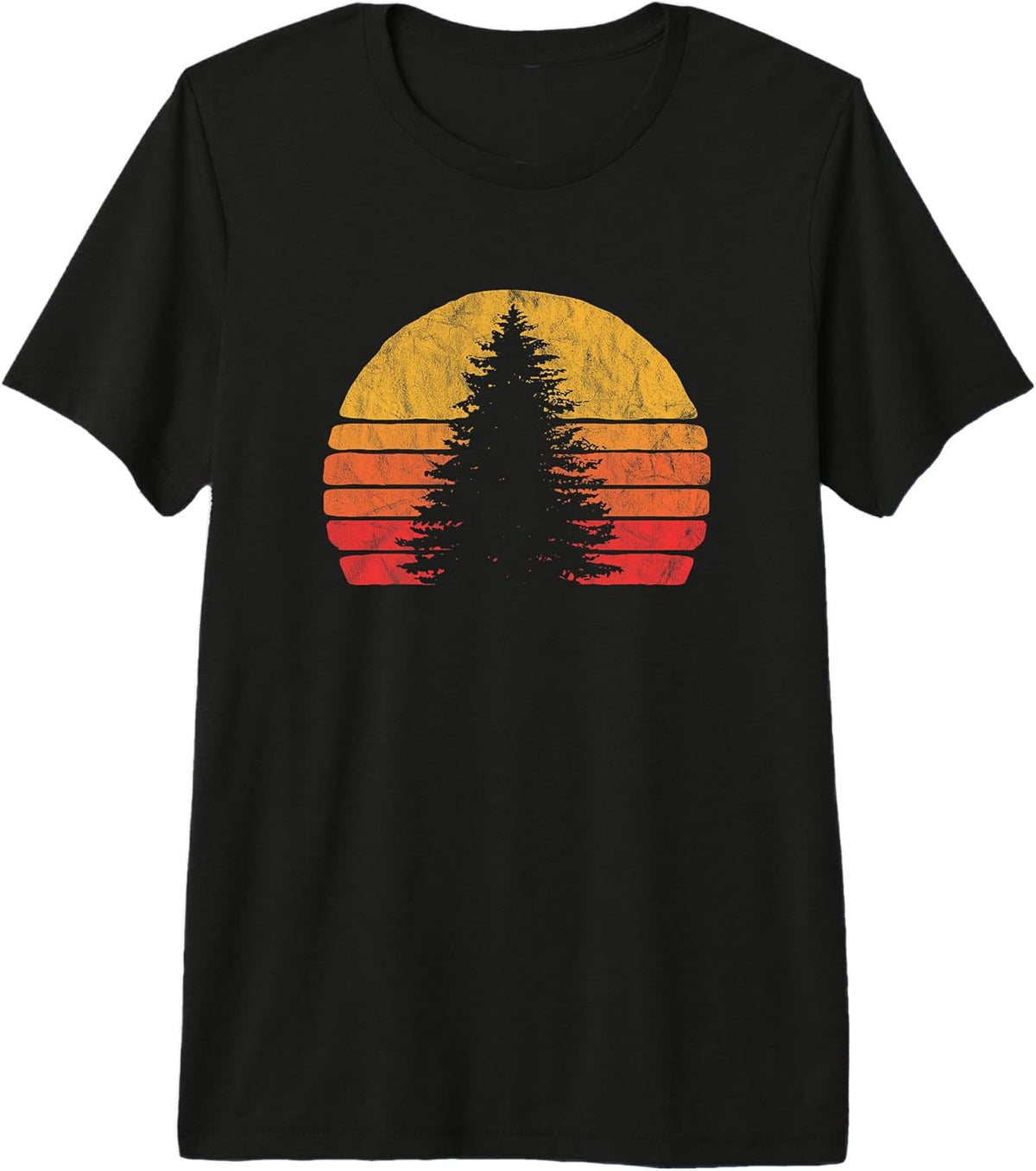Retro Sun Minimalist Pine Tree Design - Graphic 80's Premium Tri-blend T-Shirt