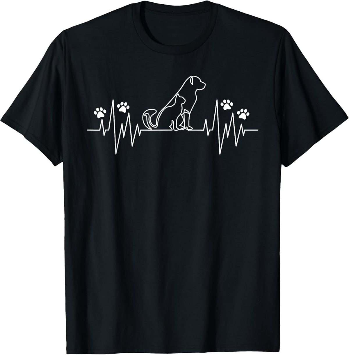 line art veterinary apparel heartbeat cat and dog