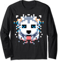 PIXEL ART WEIRD DOG, ABSTRACT WOLF, ODD DOG Long Sleeve T-Shirt