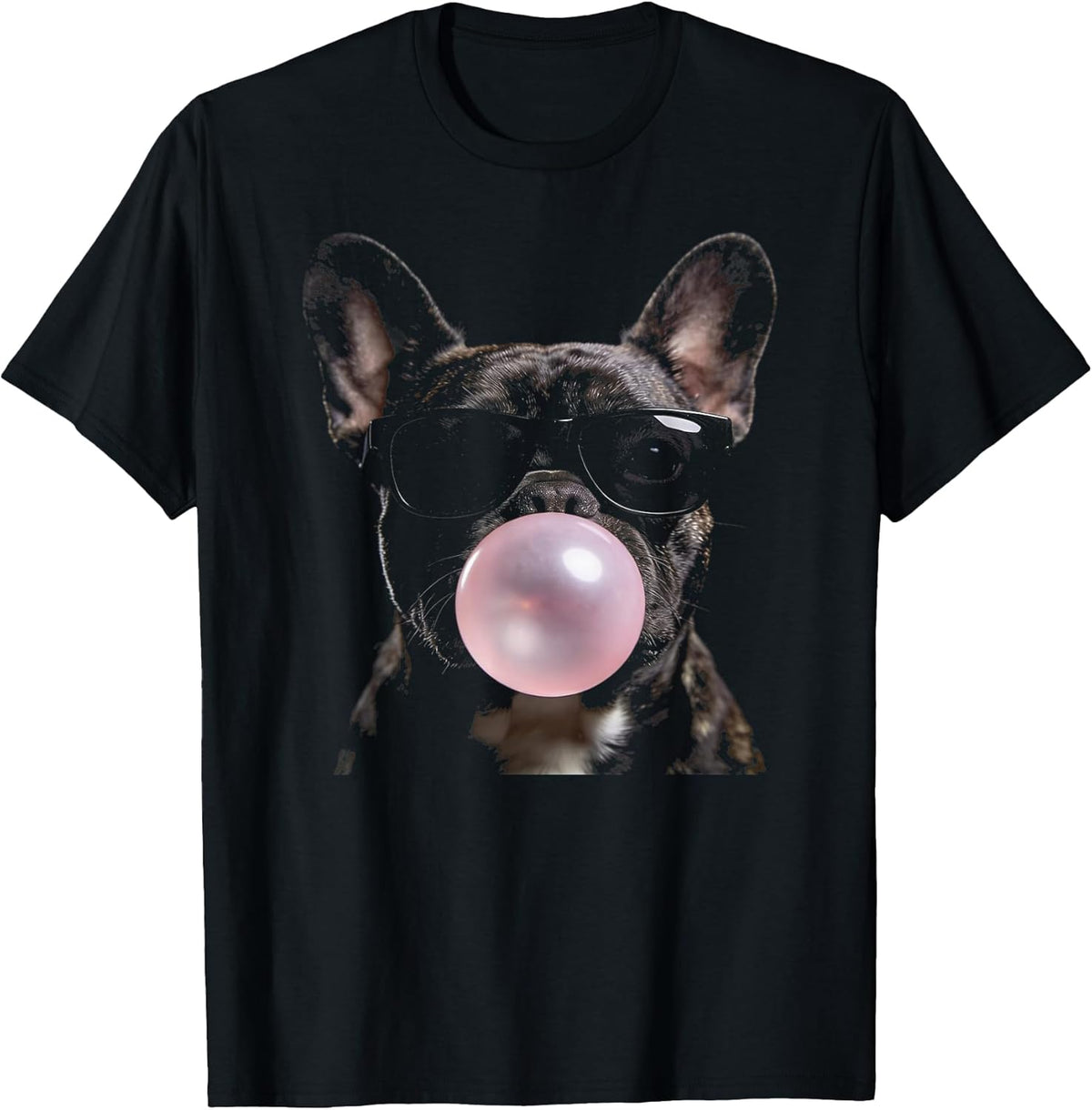 Funny French Bulldog Blowing A Bubble Sunglasses Urban Cool T-Shirt