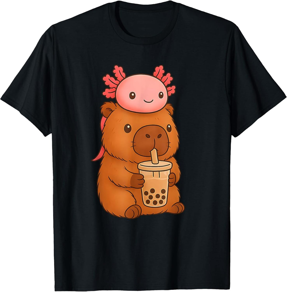 Cute Kawaii Bubble Tea Axolotl Capybara T-Shirt