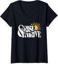 Rise & Thrive Motivational Inspirational Quotes Distressed V-Neck T-Shirt