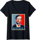 Women's Gustavo Petro Portrait Colombia President Pop Art V-Neck T-Shirt