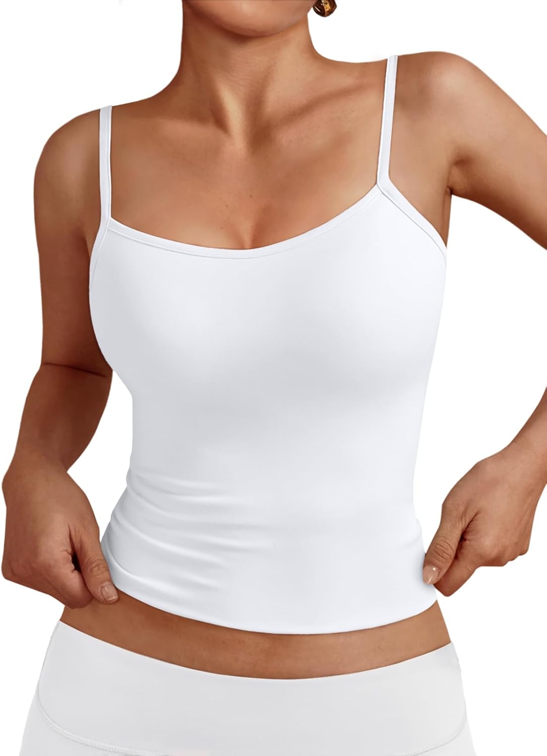 Womens Adjustable Camisole Sleeveless Square Neck Spaghetti Strap Tank Tops Basic Shirt