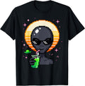 Retro Alien Pixel Art Space Drink Synthwave Sunset Nerd UFO T-Shirt