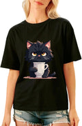 Funny Cat Shirts for Women Cute Pixel Art Cat Graphic Tees Summer Casual Short Sleeve Graphic T Shirt