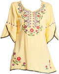 Mexican Shirts Peasant Blouses Cotton Embroidered 3/4 Sleeve Bohemian Tops Boho Clothes for Women Summer Fiesta