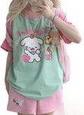 Y2k Kawaii Shirts for Women Cartoon Graphic Cute Cat Tees Off Shoulder Cutecore Shirts Harajuku Fashion Top