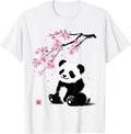 Japanese Panda Sakura Cherry Blossoms Sumi-e Aesthetic T-Shirt