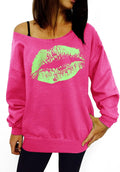 Women's Sexy Off The Shoulder 80s Outfit Slouchy Printed Long Tunics Top