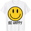 Be Happy 70s 80s Yellow Smile Face Happy Smiling Face Kids T-Shirt