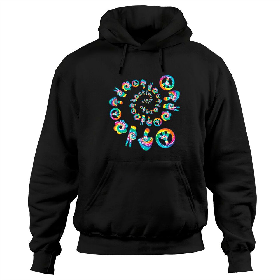 Trippy Color Hippie Mushroom Peace Sign Flower Spiral Pullover