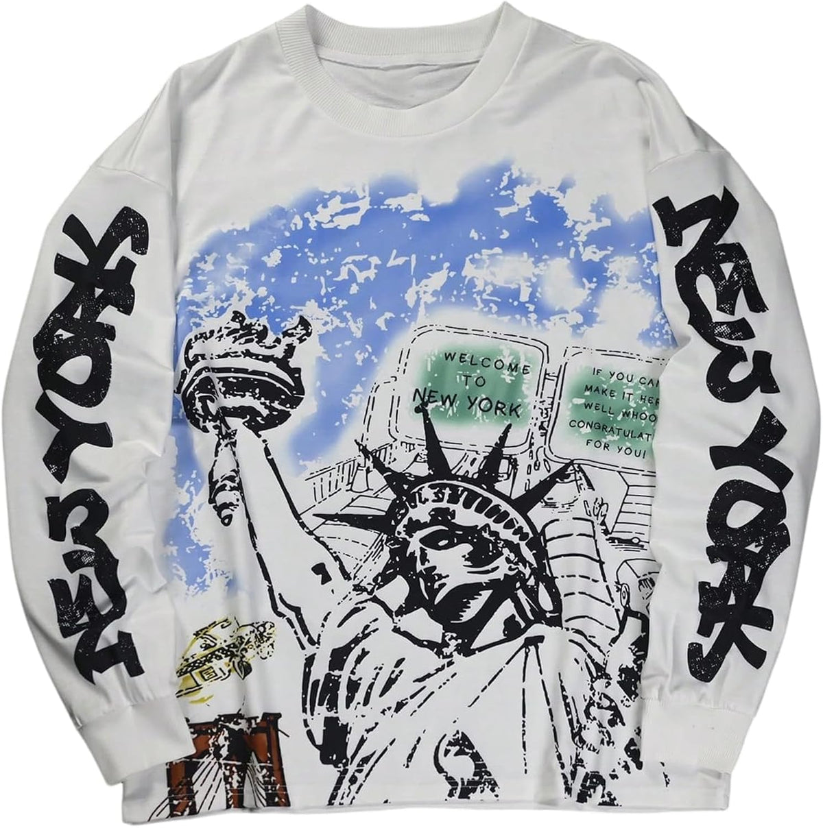 Men's Graphic Crewneck Loose Fit Long Sleeve Logo Sleeve Graphic T-Shirt Athletic Shirts