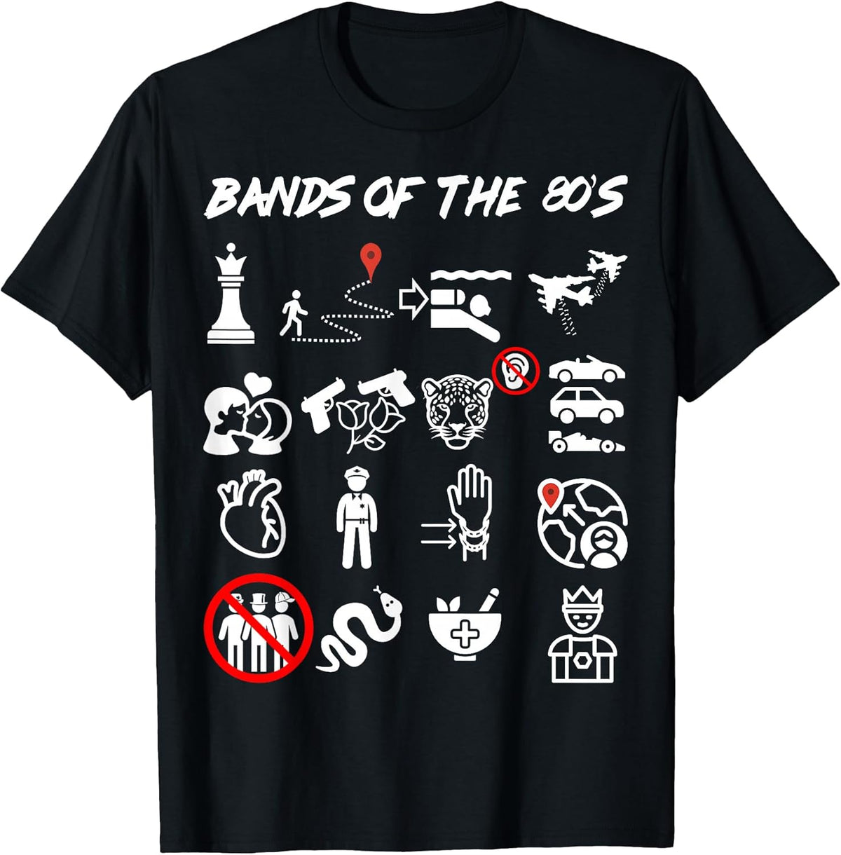 Funny Nerdy Iconic Pop Rock Bands of The 80s White T-Shirt