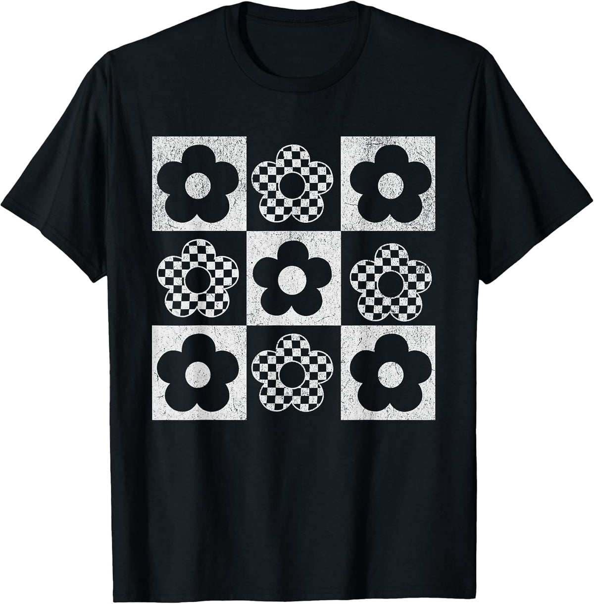 Retro Checkerboard Flower Pop Art T-Shirt