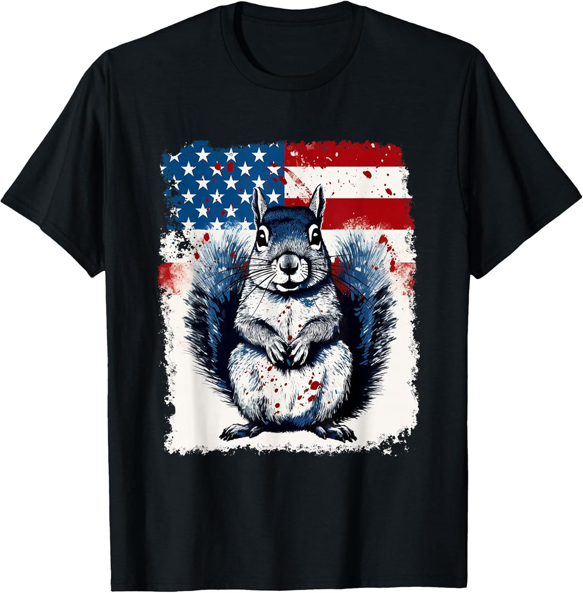 Pop Art Vintage Zoo Farm Animal Squirrel USA Flag T-Shirt