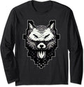 Wolf Head Pixel Art 8 Bit Retro Video Game Long Sleeve T-Shirt